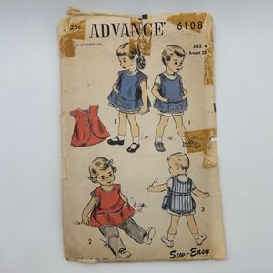 Advance Vintage 1950's Pattern #6108 Boys and Girls Aprons Size 4‎